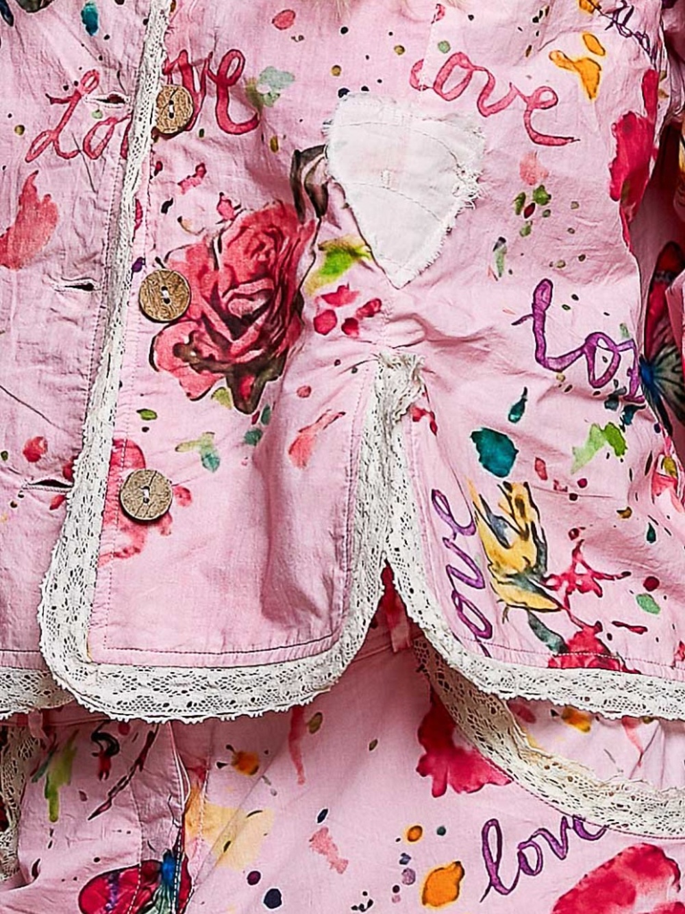 Pol Pink Mix Butterfly Star Love Floral Print Button Down Lightweight Jacket - Picture 6 of 6